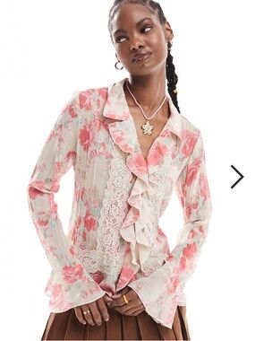 Free People XS ivory combo Bad At Love printed blouse